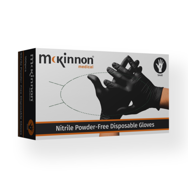 Mckinnon Medical Medium Black Nitrile Powder-Free Non-Sterile Examination Gloves (Box 100)